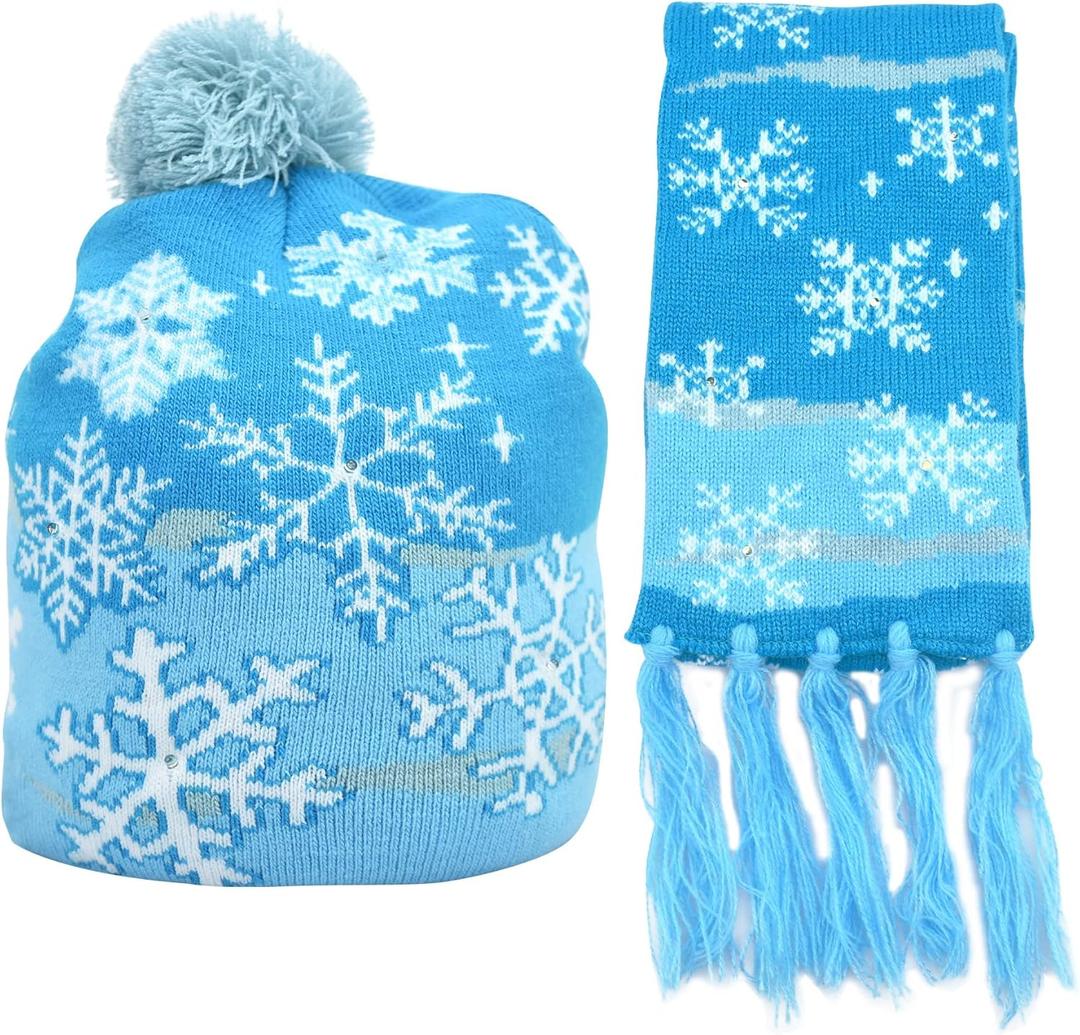 Kids Christmas Party Holiday Hats Light up Hat Beanie Winter Hat Scarf Kids Beanie (Snowflake)