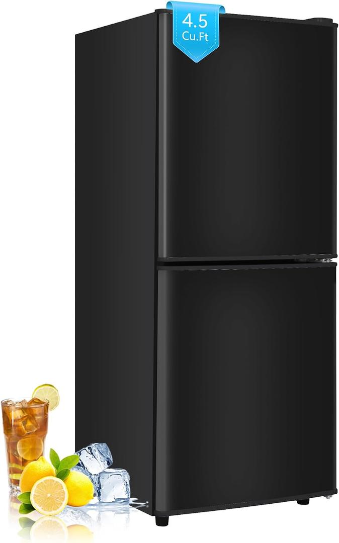Compact Refrigerator with Freezer, 4.5 Cu. Ft. 2-Door Dorm Fridge with Adjustable 7-Level Thermostat, Small Refrigerator with Freezer for Home, RV, Apartment, Office, Black