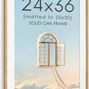 24x36 Picture Frame, USA-Sourced Oak Wood Photo Frame with Chamfered Edge & Double-Dowel Corner, Handcrafted 24x36 Wooden Poster Frame Matted to 20x30 Photos with HD Tempered Glass