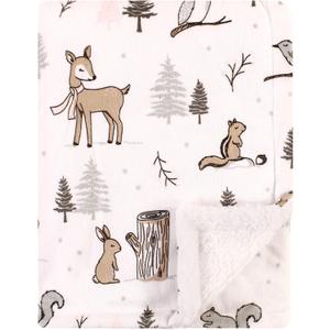Hudson Baby Unisex Baby Plush Mink and Sherpa Blanket, Winter Forest, One Size