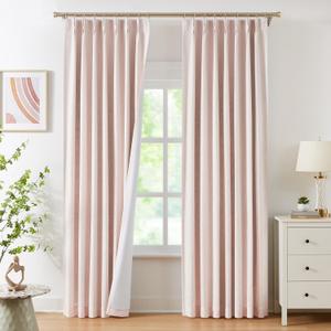 WEST LAKE Pink Bailey Pinch Pleated Window Curtain Panels with Full Blackout Liner 84 Inches Long, Rustic Textured Drapes for Bedroom, Modern Window Treatment for Girls Room,40" Wx84 Lx2