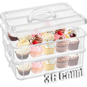 Teenyyou 36 Cupcakes Carrier 2-layer for Cake Container Cupcake Holder with Lid and Handle Detachable Dessert Dessert Small Snack for Party Storage Container