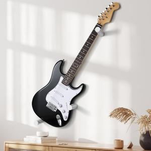 Electric Guitar Wall Mount Hanger Horizontal Hidden Design, Solid Wood Holder with Adjustable Hooks, Neck Protection (White)