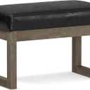 SIMPLIHOME Milltown Small Ottoman Bench - 27" Wide x 18" High Upholstered Vegan Leather Rectangle Footstool Ottoman in Distressed Black, Contemporary Bench for Bedroom with Cushioned Seat, Assembled, 14.4"D x 26.8"W x 25.2"H
