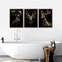 3pcs Black Gold Elk Canvas Wall Art Modern Deer Theme Posters Prints Paintings Wildlife Pictures Wall Decor for Bedroom Living Room Office Bathroom Decoration Unframed