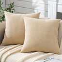 GAWAMAY Decorative Square Throw Pillow Covers 22"x22" Inch Set of 2, Super Soft Chenille Pillows Farmhouse Fall Pillowcase for Living Room Bedroom Sofa Couch Cushion Cover Beige 55x55cm (No Insert)