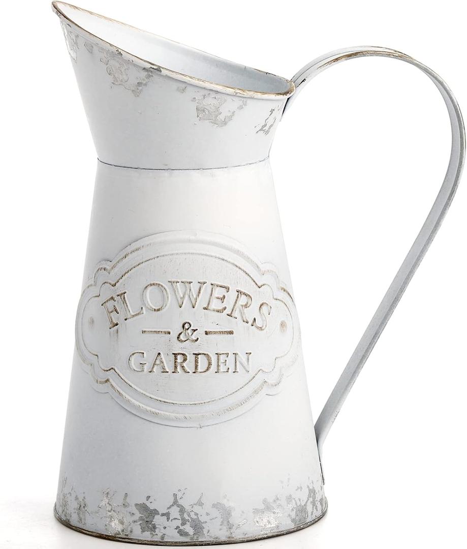 SOUJOY Rustic Shabby Chic Vase, Farmhouse Galvanized Flower Vase, Metal Milk Jug Vases, French Style Vintage Decorative Pitcher for Home Decor, Photo Props, Sparklers for Weddings