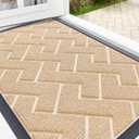 OLANLY Front Door Mat Indoor Outdoor Entrance, Waterproof All-Season, All-Weather Welcome Doormat, Sturdy Natural Rubber, Low Profile, Easy Clean Patio Porch Entryway Outside Floor Mat, 47x32, Beige