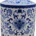 Small Vintage Blue and White Porcelain Salt Cellar with Lid Ceramic Salt Holder Container for Countertop, Airtight Spice Jar, Kitchen Storage Dish