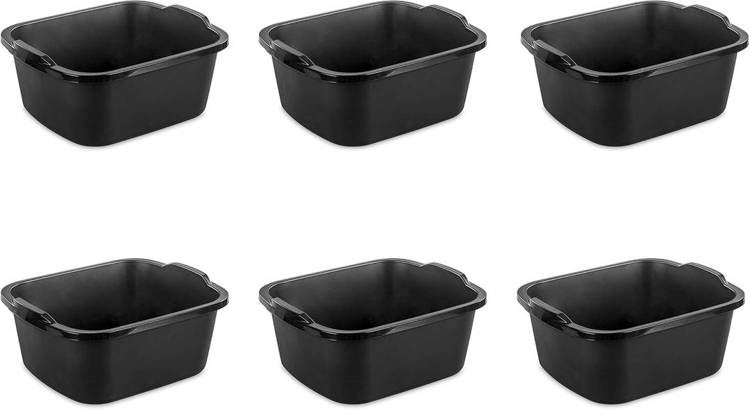 Sterilite 18 Qt Dishpan, Bin Ideal for Soaking and Cleaning Dirty Dishes in the Kitchen Sink, Black, 6-Pack