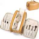 Travel Makeup Bag Women's Large Capacity Cosmetic Portable Organizer Large Opening Waterproof Storage Toiletry Bags Vertical Free-Standing Brush Holder for Easy Access Orange