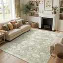 SIRIS 6x9 Washable Area Rug, Symmetrical Botanical Floral Vintage Living Room Rug, Low-Pile Non-Slip Floor Mat, Cozy Soft Muted Tone Carpet for Bedroom Nursery Dining Room Office, Sage Green