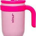 VINUR Kids Insulated Tumbler with Handle-Spill Proof & Leak Resistant-18/8 Stainless Steel Vacuum Water Cup with Straw Lid and Silicone Base-Cup Holder Friendly, 17 oz-Purple Pink