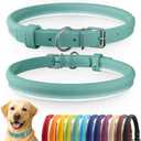 CollarDirect Reflective Rolled Leather Dog Collar, Soft Padded Round Puppy Collar, Handmade Genuine Leather Collar Dog Small Large Cat Collars 13 Colors (15-19 Inch, Mint Green Smooth)