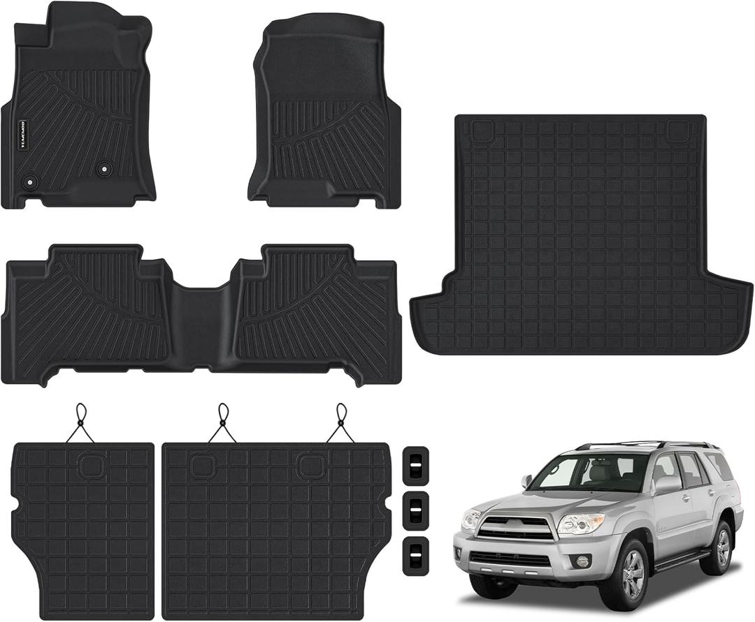 Floor Mats & Trunk Mat & Backrest Mats for 2003-2009 Toyota 4Runner 5 Seats | All Weather TPE Floor Liners Fit for 2009 4-Runner Odorless Anti-Slip Rubber Car Mats Black Full Set Accessories