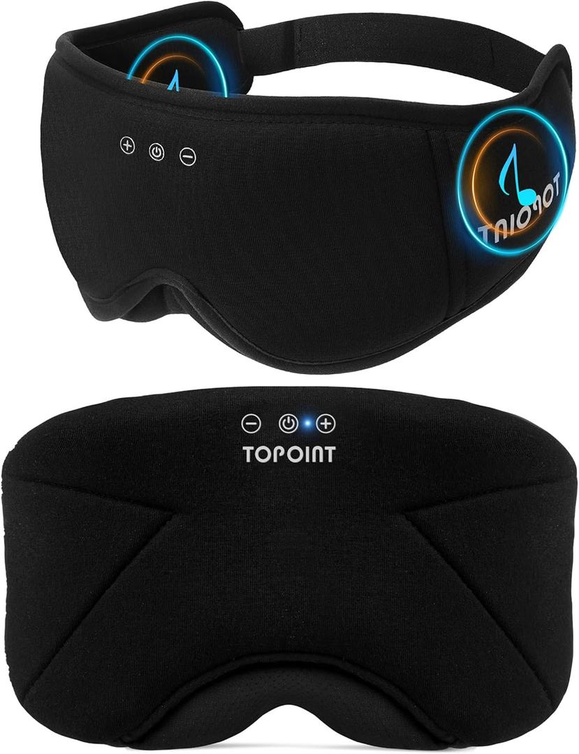 TOPOINT Soft Bamboo Cotton Sleep Mask with Headphones Bluetooth 5.4, Blackout Eye Mask for Sleeping Headphones Earphones with Cooling Breathable, HD Stereo Speaker for Side Sleepers Women Men Travel