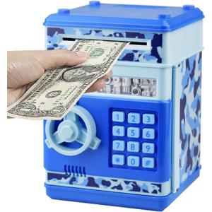 HUSAN Piggy Banks Money Banks for Kids, Electronic Password Code Money Banks ATM Banks Box Coin Bank for Children Boys and Girls (Camo Blue) HUSAN Piggy Banks Money Banks for Kids, Electronic Password Code Money Banks ATM Banks Box Coin Bank for Children Boys and Girls (Camo Blue)