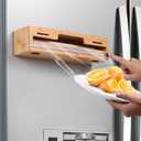 Allinside Magnetic Plastic Wrap Dispenser with Cutter and Labels, Aluminum Foil Holder, Wax Paper Storage Box for Refrigerator, Kitchen Bamboo Organizer Compatible with 12.9" Roll (1 Layer)