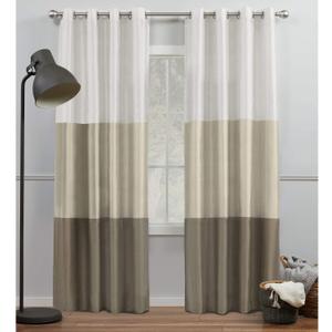 Exclusive Home Chateau Striped Faux Silk Grommet Top Curtain Panel Pair, 54"x96", White Sand