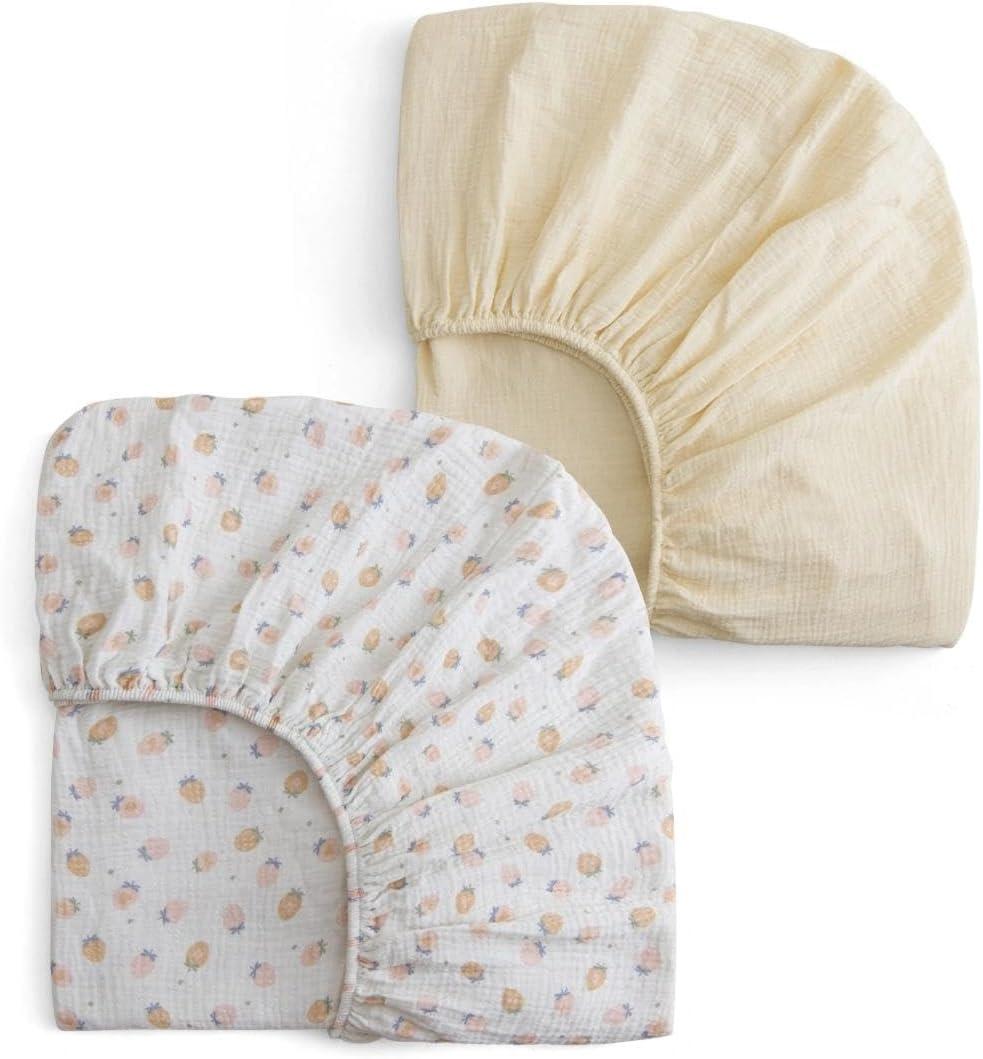 Muslin Crib Sheets for Girl Boy, 100% Cotton Neutral Baby Crib Sheets Fitted for Standard Crib Mattress, Soft and Breathable - 28"x 52", 2 Pack (Strawberry, Cream)