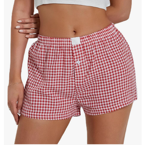 NUFIWI Women Y2k Pajamas Shorts Gingham Cute Pj Short Pants Plaid Lounge Shorts Sleep Bottoms Elastic Boxers Streetwear 2 Pieces, XL