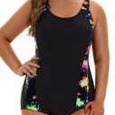 Aqua Eve Plus Size Swimsuits Athletic One Piece Bathing Suit for Women Tummy Control Slimming Swimwear (Colorful Black)