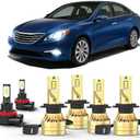 Cayrsk Compatible for Hyundai Sonata 2011-2014 LED Light Bulbs,H7 High Beam H7 Low Beams H8 LED Fog Light Bulbs, 500% Brightness,6000K White H8,Plug and Play, Pack of 6, Gold