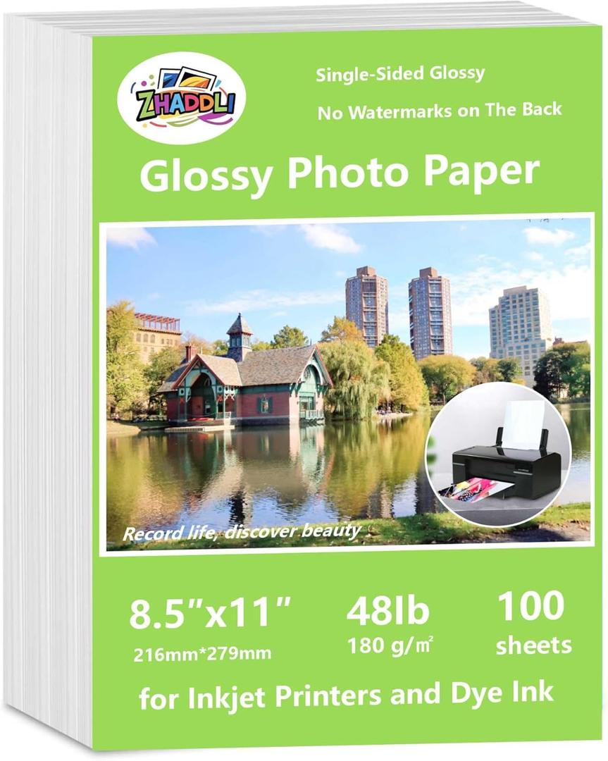 Glossy Photo Paper 8.5 x11,Inkjet Photo Printer Paper, instant DryPicture Paper for Dly chip Bag, Flyers,Cards, Calendars andBrochures(180gsm/48lb)