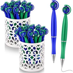 Supervitae 50 Pcs Globe Earth Pens Novelty Eco World Map Green Blue Ballpoint Pen 1 mm Black Gel Ink for Travel Souvenir, Party Favor, Earth Day Gift, Student Reward, Teacher Desk Decor, Office Supply