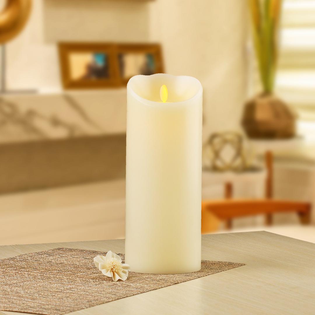 Luminara Flameless LED Battery Operated Ivory Pillar Candle, Flickering Realistic Moving Flame, 3" x 6.5" Real Wax Indoor Home Bathroom Decor Candle