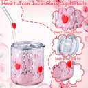 Patelai 1 Pcs Valentine's Day Red Heart Icon Juice Glasses Cups with Lids and Straws 15oz Drinking Iced Coffee Glass Cups Cute Tumbler for Valentine's Day Gifts Engagement Anniversaries Romantic Gifts