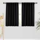 RYB HOME Short Bedroom Blackout Curtains - Small Window Treatment Set Energy Saving Thermal Insulated Drapes for Living Room/Nursery/Kitchen, 42-inch Wide x 45-inch Long, Black, 2 Panels