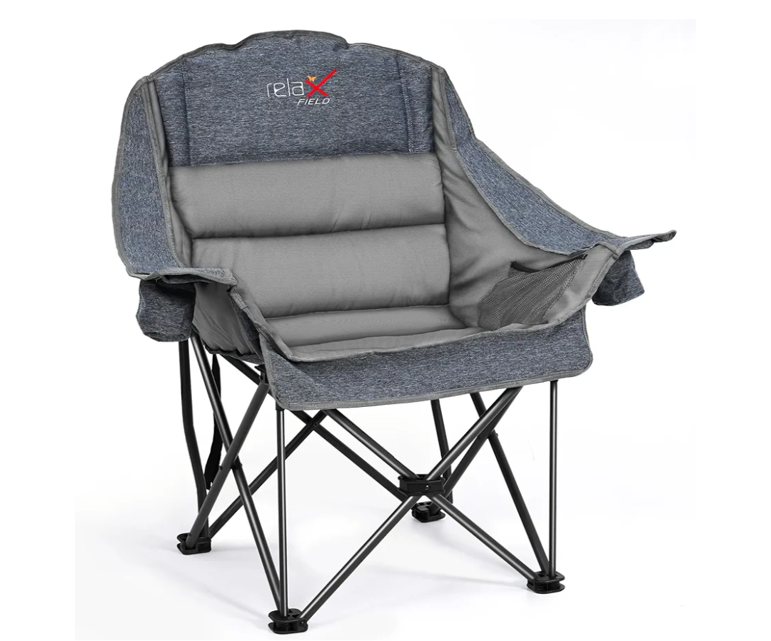 Oversized Camping Chair, Portable Folding Padded Camp Chairs with Side Pocket, Cup Holder, Heavy Duty Support 500LBS Outdoor Lounge Chair for Adults, Fishing, Sports, Trip, Grey
