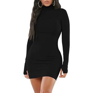 Women's Sexy Bodycon Mini Club Dresses Basic Long Sleeve Turtleneck Dress, Size S