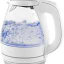 OVENTE Electric Kettle, 1.5L Borosilicate Glass Countertop Water Heater and Boiler for Coffee or Tea, BPA-Free, Auto Shut-Off, Boil-Dry Protection, Removable and Washable Spout Filter, White KG83W