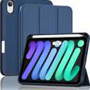 ProCase for iPad mini 7 A17 Pro 2024/iPad Mini 6 2021 8.3 Inch iPad mini 7th/6th Gen Case with Pencil Holder, Trifold Stand Smart Folio with Soft TPU Back Cover for iPad mini 8.3" 7th/6th -Darkblue