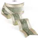 Sage Green and Champagne Gold Velvet Wired Ribbon 2.5" X 10 Yards Sage Green Velvet with Champagne Gold Glitter Border Stripe Christmas Ribbon for Tree, Wreath Supplies, Garlands Making