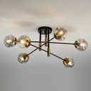 6-Light Glass Globe Sputnik Light Fixture Modern Matte Black and Gold Chandelier Semi Flush Mount Ceiling lamp for Living Room Kitchen Dining Room Farmhouse Bedroom, large