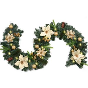 RICHMYC Christmas Garlands with Lights 6FT Artificial Flower Garlands Faux Greenery Cedar Garlands Christmas Decoration for Holiday Mantle Stairs Fireplace Table Indoor Outdoor Porch, Champagne