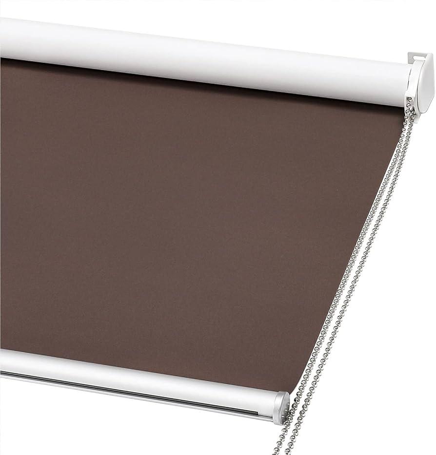 ChrisDowa Cordless 100% Blackout Roller Shade, with Striped Jacquard, Thermal Insulated, UV Protection Fabric, Total Blackout Blinds for Window, French Doors, Home and Office. Brown, 25" W x 72" H