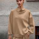 Amoretu Womens Mock Cowl Neck Sweatshirt Lightweight Loose Fit Drop Shoulder Pullover Tops (Brown, XXL)