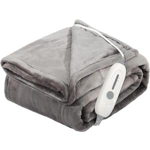 Electric Heated Blanket Throw, Cozy & Super Soft Flannel 50" x 60" Heated Throw with 3 Fast Heating Levels & 4 Hours Auto Off, Machine Washable, ETL&FCC Certification, Home Office Use, Grey