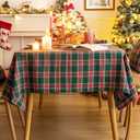 AQOTHES Red Green Plaid Christmas Tablecloth 60x84, Tartan Table Cloth Decorations, Winter Holiday Tablecloths for Rectangle Tables Parties Dining Farmhouse Kitchen Decor