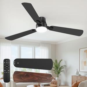 OSTIVE Ceiling Fans with Lights and Remote: 52 Inch Modern Ceiling Fan, Low Profile Flush Mount, Quiet Reversible DC Motor & 3CCT Dimmable LED for Bedroom Living Room Kitchen Indoor Home (Black)