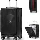 RAINSMORE Carry on Luggage 20 Inch Expandable, Airline Approved Carry on Suitcase with Front Compartment & Top Opening Hard Shell Rolling Travel Luggage with TSA Lock & Spinner Wheels, Black