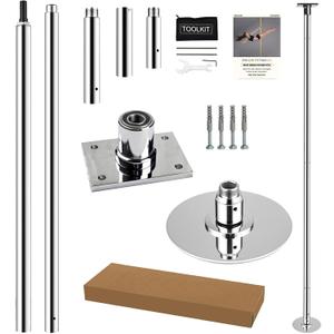 PRIOR FITNESS Permanent Fixed Dance Pole Kit, Professional 45mm Spinning & Static Dancing Pole Heavy-Duty Steel Pole Dance for Home, Adjustable Height Excellent for Home Exercise Studio Club Gym (Silver)