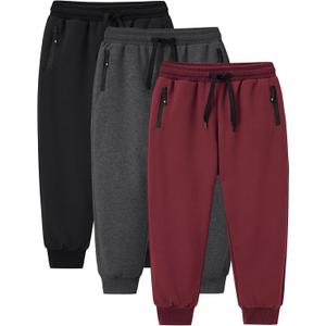 Gihuo Boys Sweatpants Athletic Workout Kids Joggers with Zipper Pocket Drawstring Active Casual Soft Jogging Sweat Pants (Black, Medium)