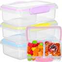 MAQUITA 4 Pack 6.7 x 3.7 x 2 inch Plastic Snack Container with Lids, 2 Compartment Food Container, Travel Lunch Containers with forks for Fruits/Candies, Divided Food Storage Container