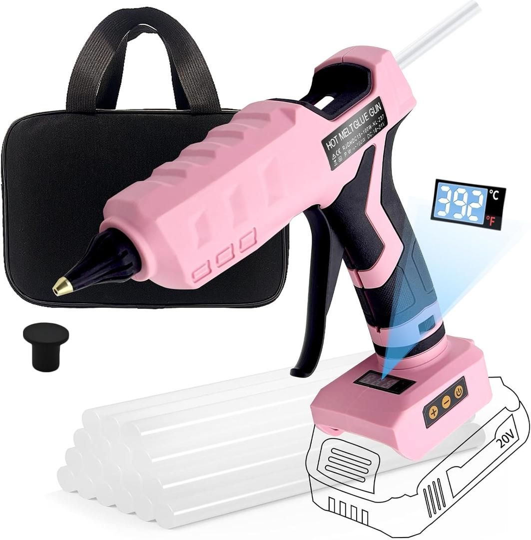 100W Cordless Hot Glue Gun for Dewalt 20V MAX Battery with 20PCS Full Size Glue Sticks, Digital Temperature Adjustable High Temp Glue Gun for Arts Crafts DIY Home Repair(Tools only)
