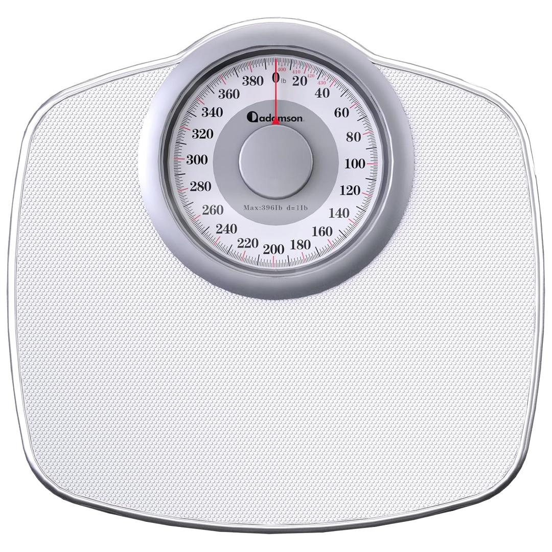 Adamson A25 Scales for Body Weight - Up to 400 LB - 5.3" Dial on 12.4" x 10.2" Platform - Anti-Skid Rubber Surface - High Precision Bathroom Scale Analog - Durable with 20-Year Assurance - Full White